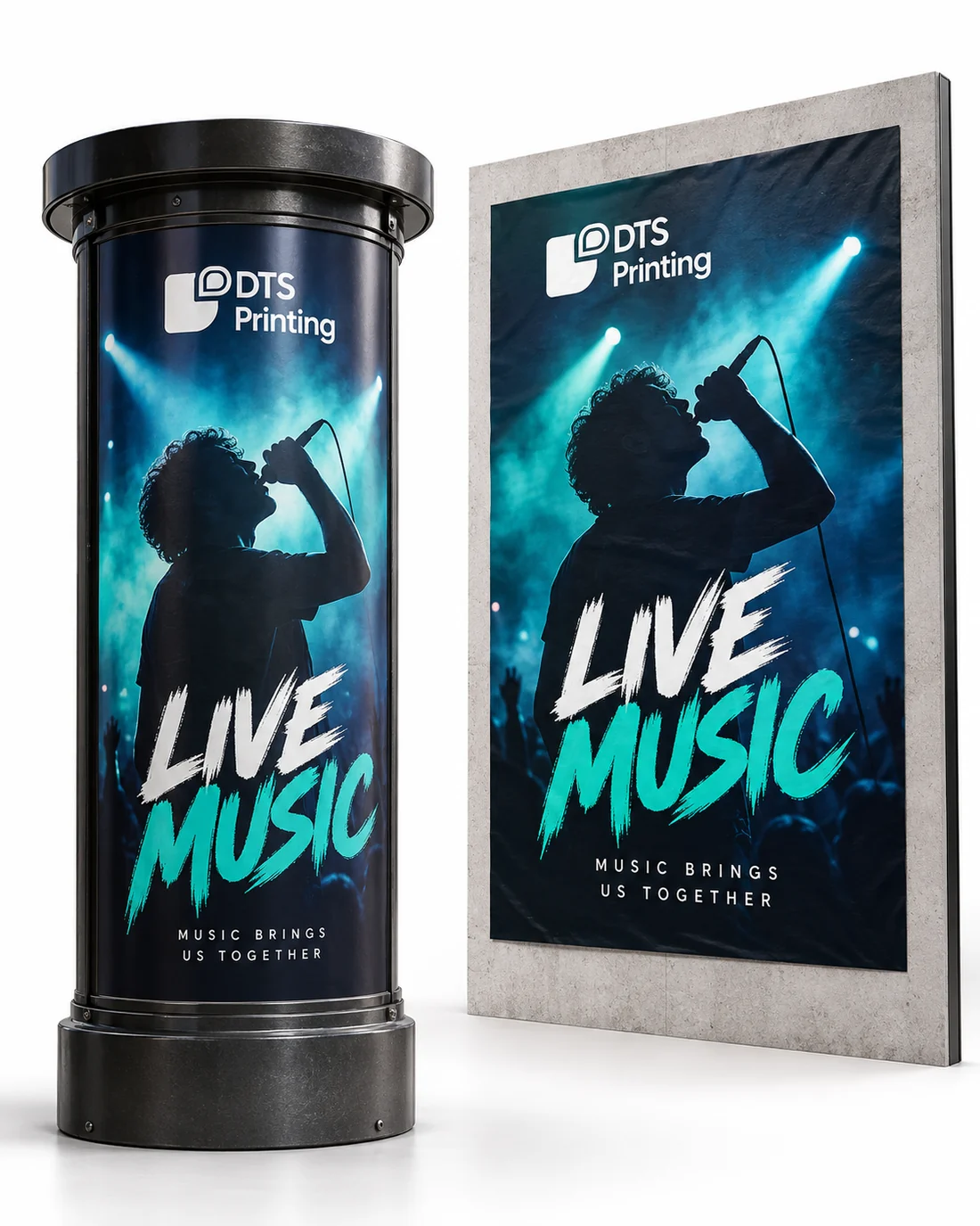 Carteles personalizados para conciertos y eventos, impresos por DTS Printing en Barcelona