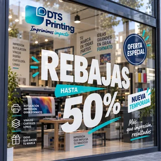 Vinilo de corte personalizado para escaparates con letras y promociones de DTS Printing en Barcelona, con envíos a España