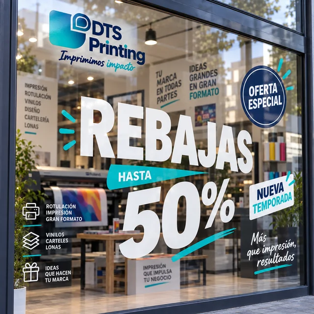 Vinilo de corte para escaparates en Barcelona y España | DTS Printing Vinilo de corte personalizado para escaparates con letras y promociones de DTS Printing en Barcelona, con envíos a España