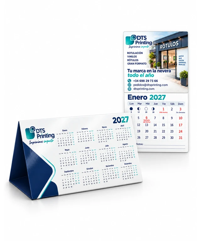 Calendarios personalizados de mesa e imán de DTS Printing en Barcelona, con envíos a España