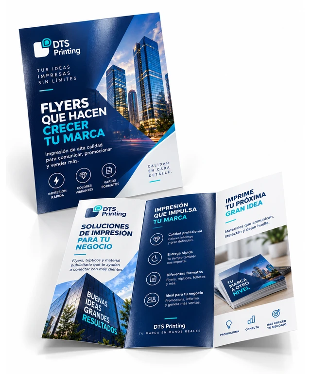 Flyers y folletos personalizados impresos por DTS Printing en Barcelona, con envíos a España