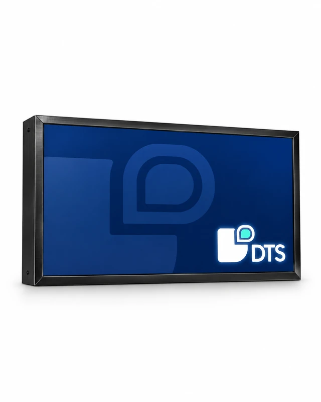 Caja de luz horizontal y rótulo luminoso LED personalizado con perfil negro de DTS Printing en Barcelona, con envíos a España