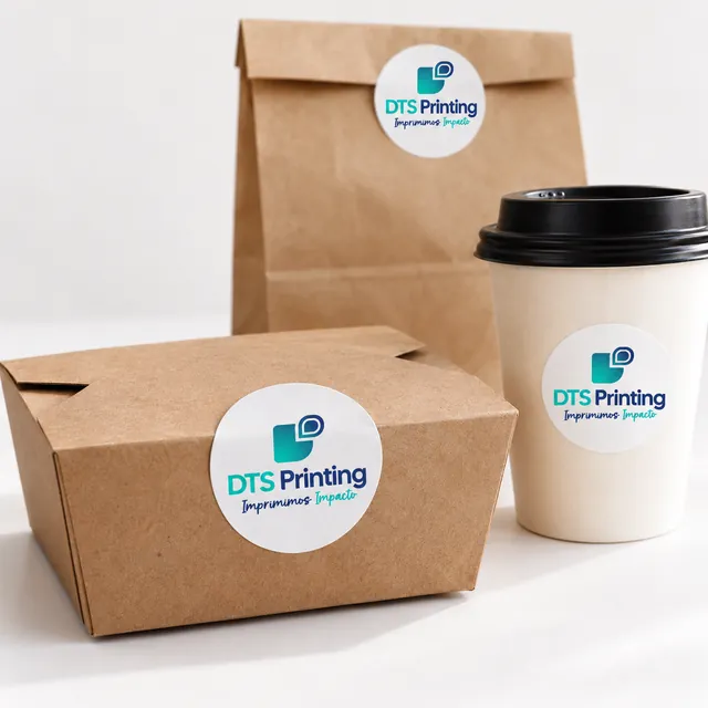 Matt white vinyl with the DTS Printing logo on takeaway packaging