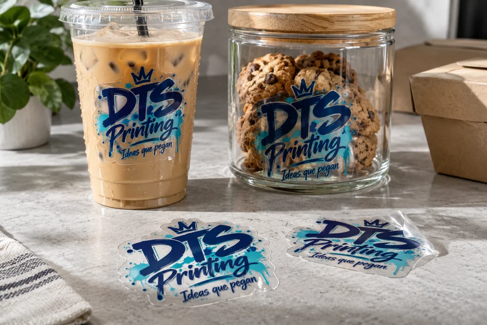 Customized DTS Printing transparent stickers for packaging and take away