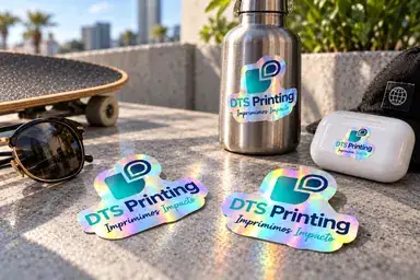 Examples of holographic stickers with rainbow reflections
