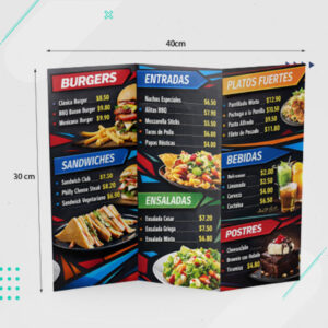 Carta menu triptica 40cm x 30cm