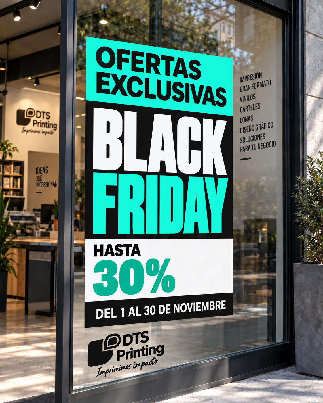 Oferta Black Friday en vinilo impreso para escaparates de DTS Printing: hasta el 30%, del 1 al 30 de noviembre