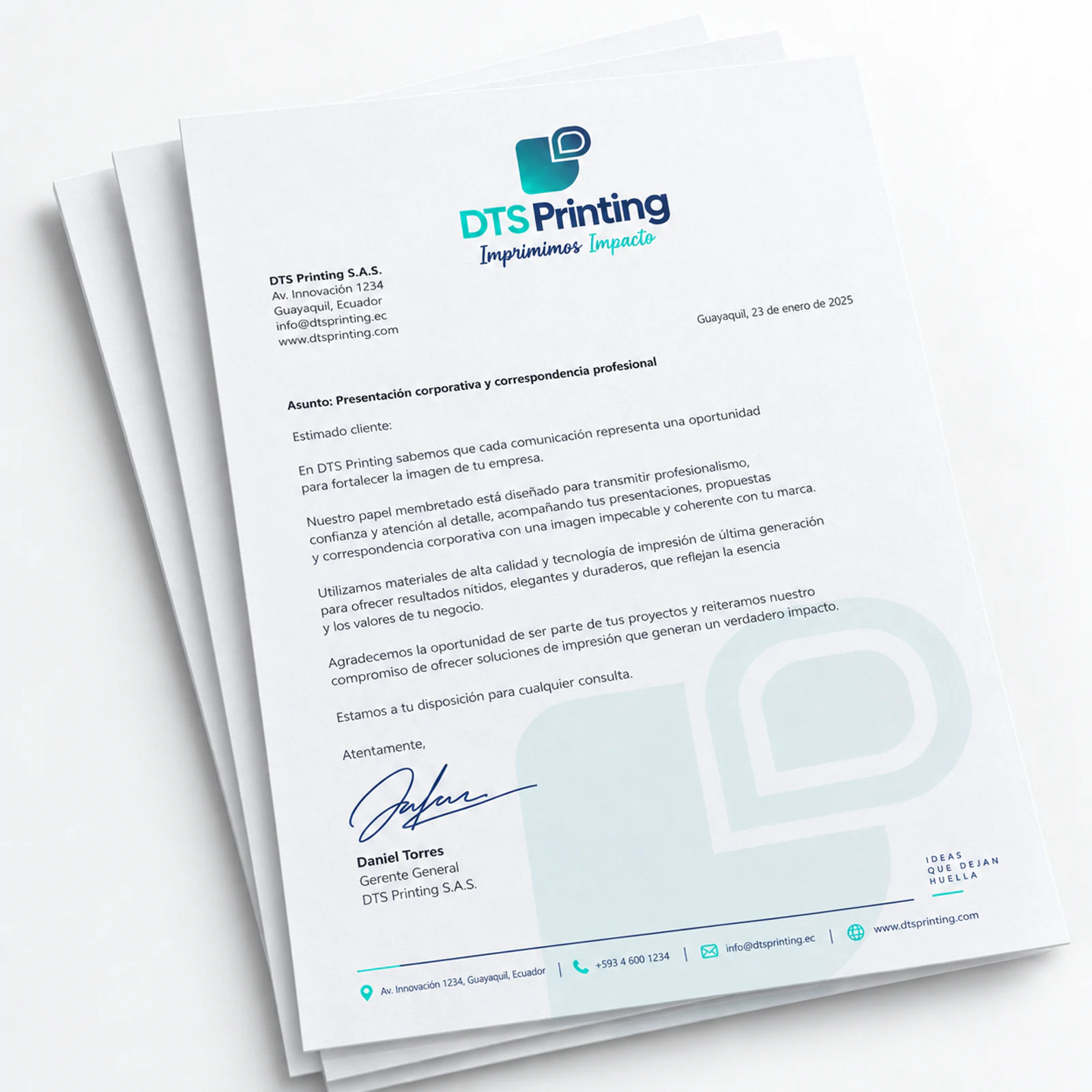 Papel de carta personalizado sin perforaciones sobre fondo blanco