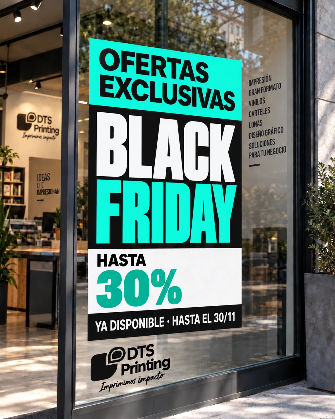 Oferta Black Friday en vinilo impreso para escaparates de DTS Printing: hasta el 30%, disponible desde hoy hasta el 30 de noviembre